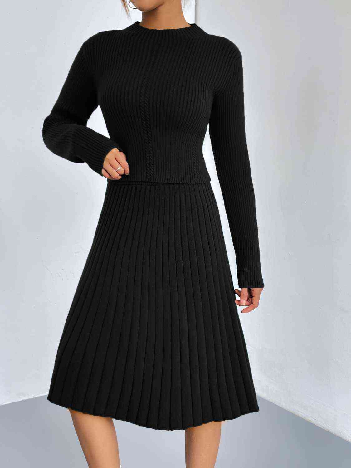 Rib-Knit Sweater and Skirt Set - Trendsi