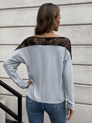 Lace Long Sleeve Round Neck Tee - Trendsi