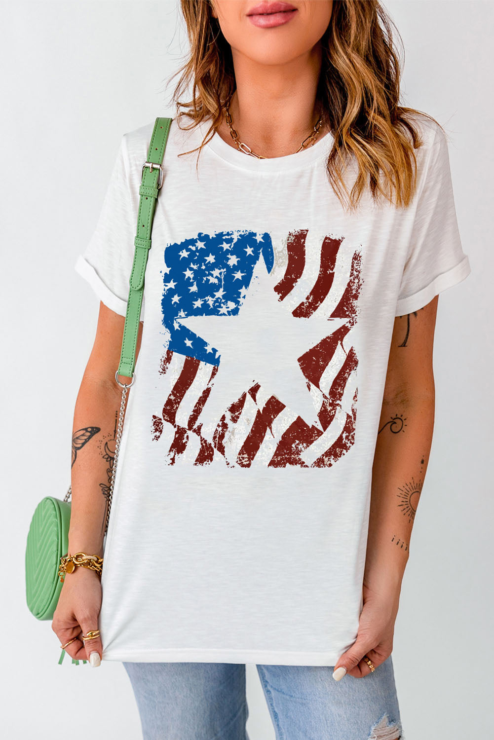 US Flag Graphic Round Neck Tee - Flyclothing LLC