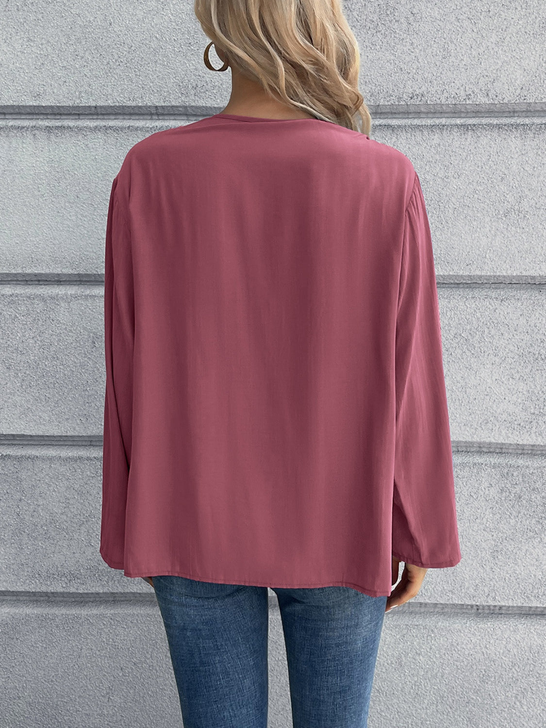 Half Button Long Sleeve Blouse - Flyclothing LLC