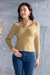 Halter Neck Long Sleeve Sweater - Flyclothing LLC