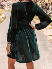 Printed Square Neck Long Sleeve Mini Dress - Flyclothing LLC