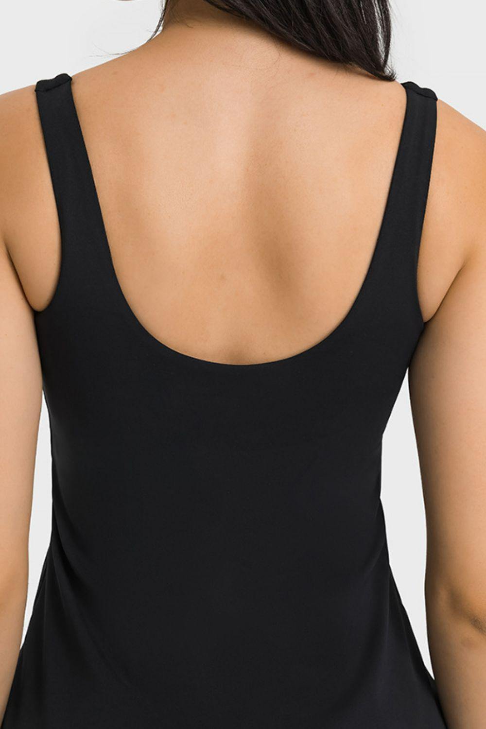 Square Neck Sports Tank Dress with Full Coverage Bottoms - Flyclothing LLC