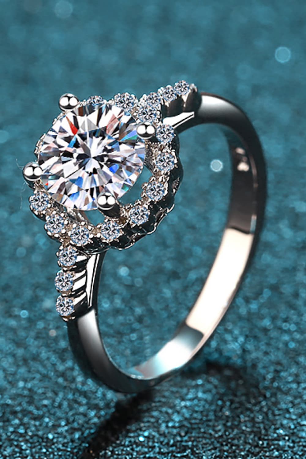 1 Carat Moissanite Rhodium-Plated Halo Ring - Flyclothing LLC