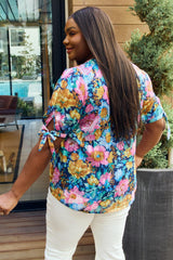 Petal Dew Full Size Floral V-Neck Tie Detail Blouse - Flyclothing LLC