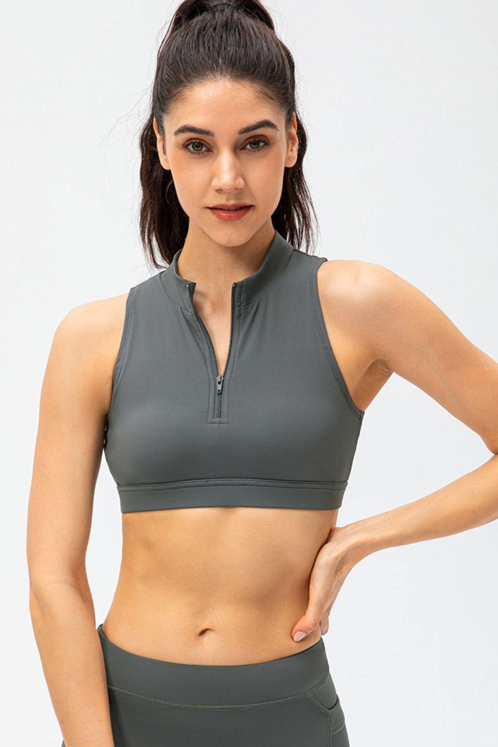 Full Size Cropped Cutout Back Zipper Front Active Tank Top - Flyclothing LLC