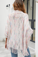 Fringe Detail Printed Poncho - Flyclothing LLC