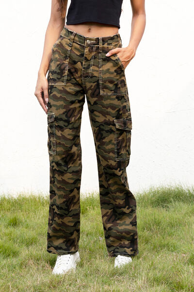 Camouflage Straight Leg Cargo Pants - Flyclothing LLC