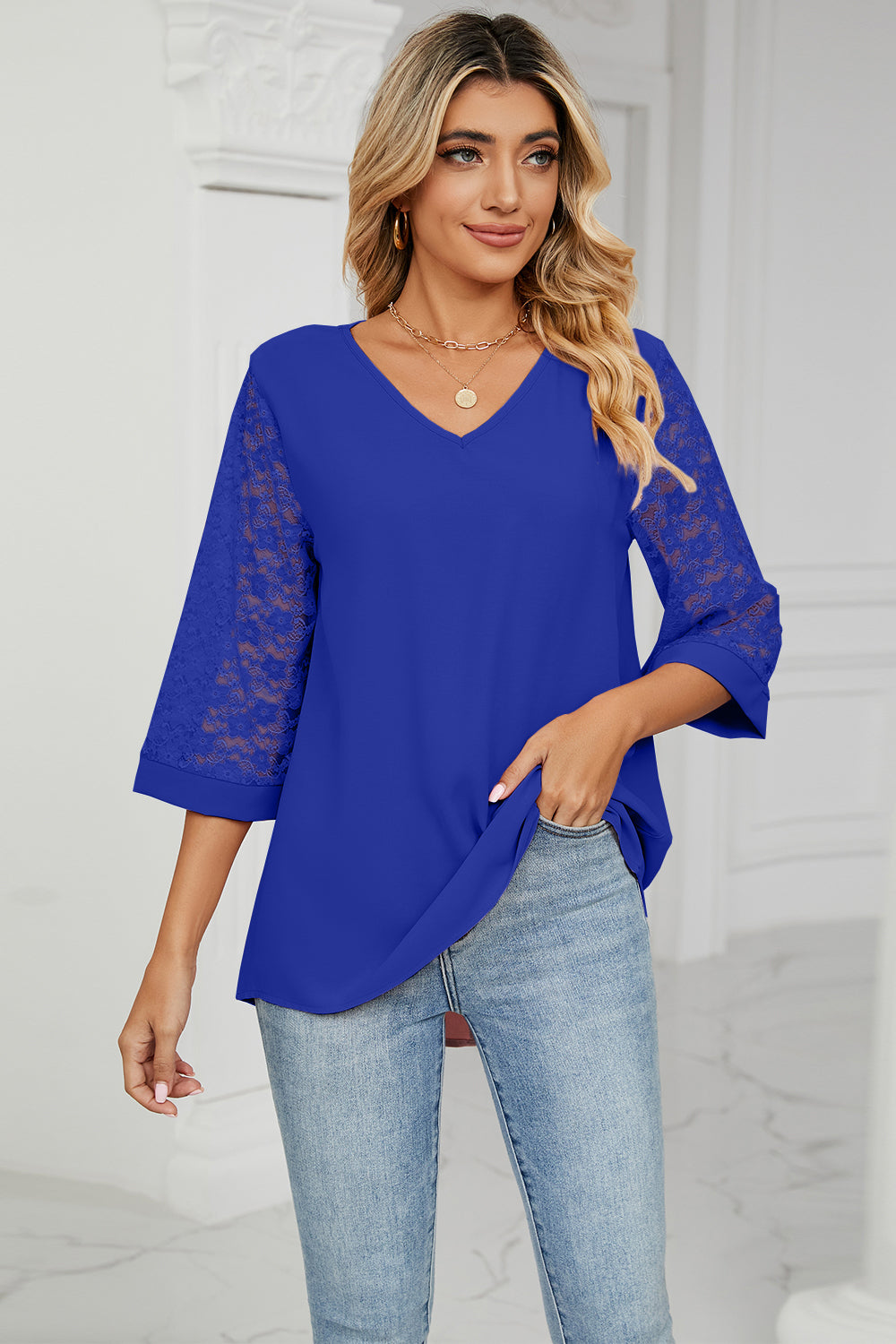 V-Neck Three-Quarter Sleeve Top