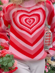 Heart Mock Neck Long Sleeve Sweater - Flyclothing LLC