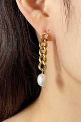 Stainless Steel Pearl Asymmetrical Earrings - Flyclothing LLC