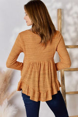 Hailey & Co Full Size V-Neck Flounce Sleeve Blouse - Flyclothing LLC