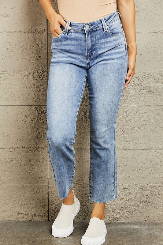 BAYEAS Mid Rise Cropped Slim Jeans - Trendsi