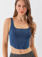 Seam Detail Cropped Denim Tank - Flyclothing LLC