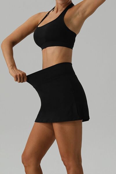 Halter Neck Tank and Slit Skirt Active Set - Flyclothing LLC