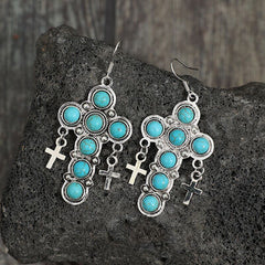 Artificial Turquoise Cross Shape Earrings - Flyclothing LLC