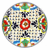 Handmade Pottery 8" Trivet or Wall Hanging, Dots & Flowers - Encantada - Flyclothing LLC