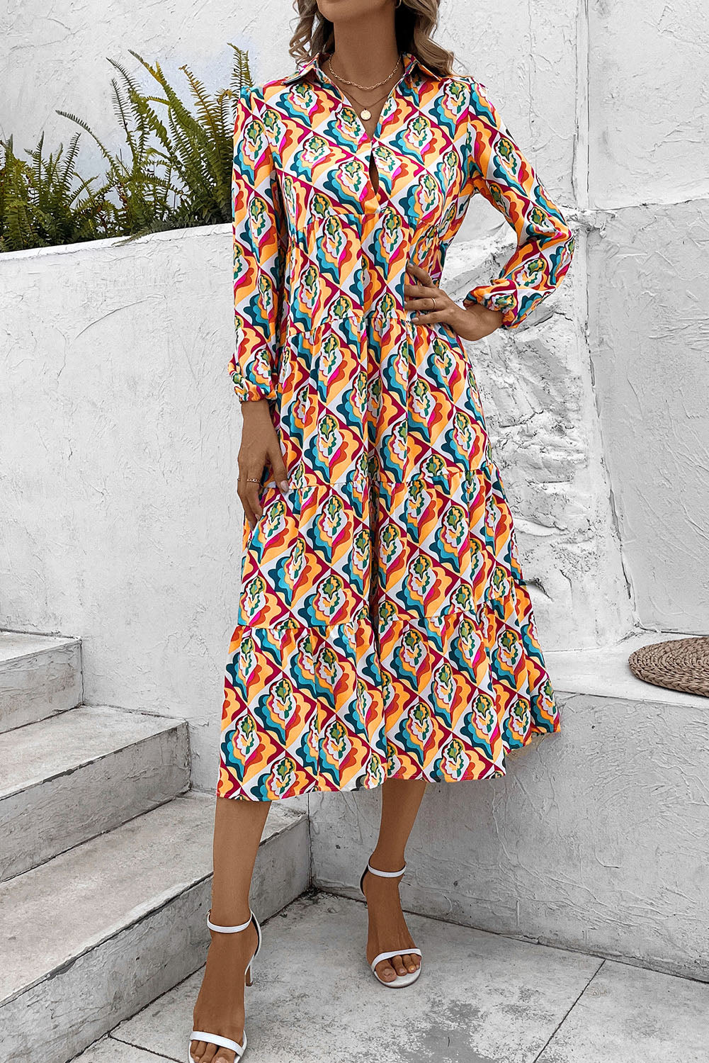 Geometric print midi dress - Women