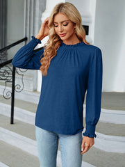 Round Neck Flounce Sleeve Blouse - Trendsi