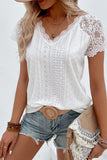 Eyelet Lace Detail V-Neck T-Shirt - Flyclothing LLC