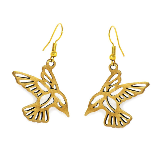 Pair of Birds in Tumbaga Gold Drop Earrings - Flyclothing LLC