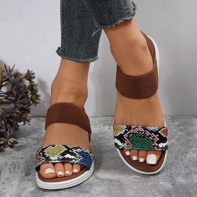 PU Leather Open Toe Low Heel Sandals - Trendsi