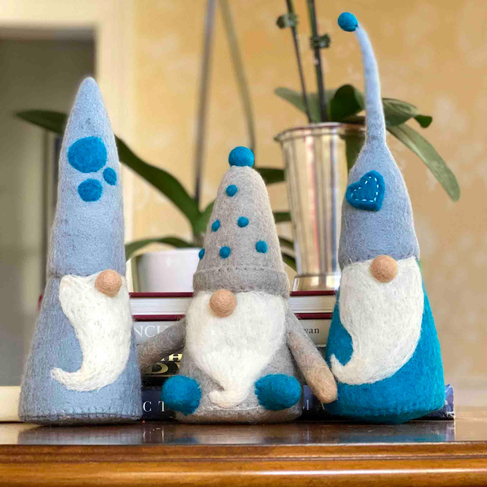 Winter Blues Felt Gnomes Trio, Set of 3 - Flyclothing LLC