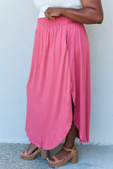 Doublju Comfort Princess Full Size High Waist Scoop Hem Maxi Skirt in Hot Pink - Flyclothing LLC