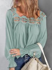 Cutout Square Neck Long Sleeve Blouse - Flyclothing LLC