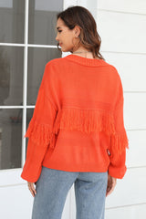 Fringe Trim Open Front Cardigan - Flyclothing LLC