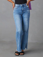 Slit Buttoned Jeans with Pockets - Flyclothing LLC