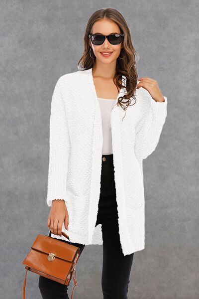 Pocketed Open Front Long Sleeve Cardigan - Flyclothing LLC