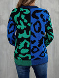 Leopard Round Neck Long Sleeve Sweater - Trendsi