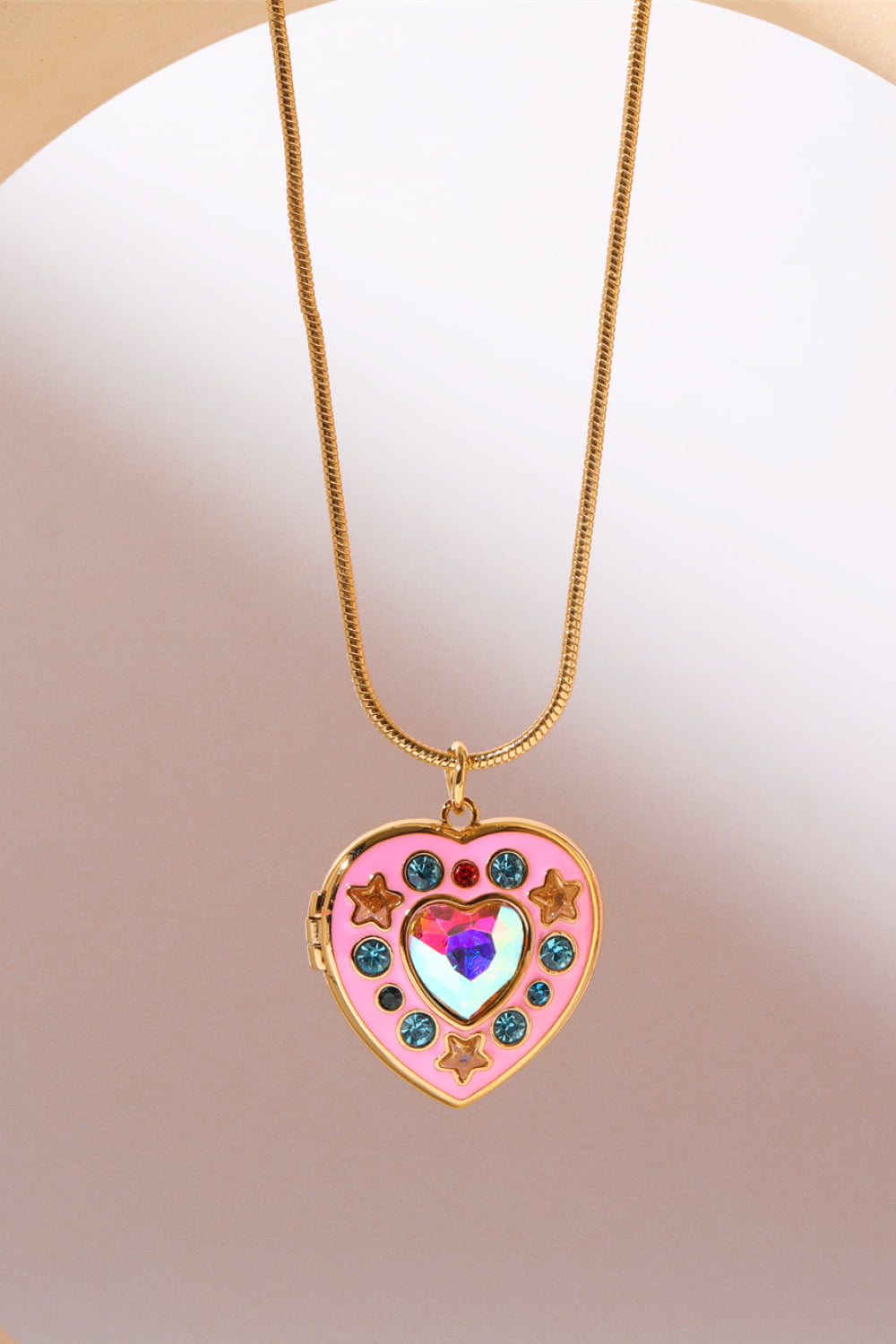 Rhinestone Decor Heart Box Pendant Necklace - Flyclothing LLC