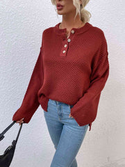 Quarter-Button Slit Sweater - Flyclothing LLC