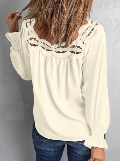 Cutout Square Neck Long Sleeve Blouse - Flyclothing LLC