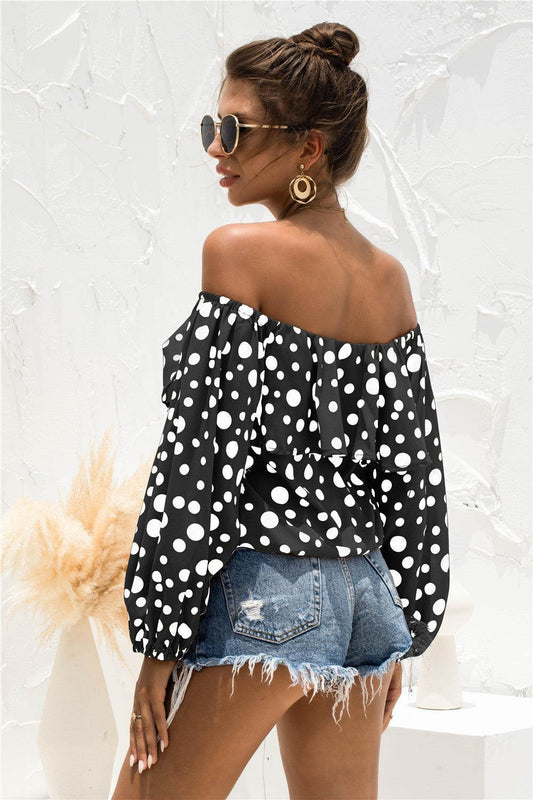 Polka Dot Off-Shoulder Layered Blouse - Flyclothing LLC