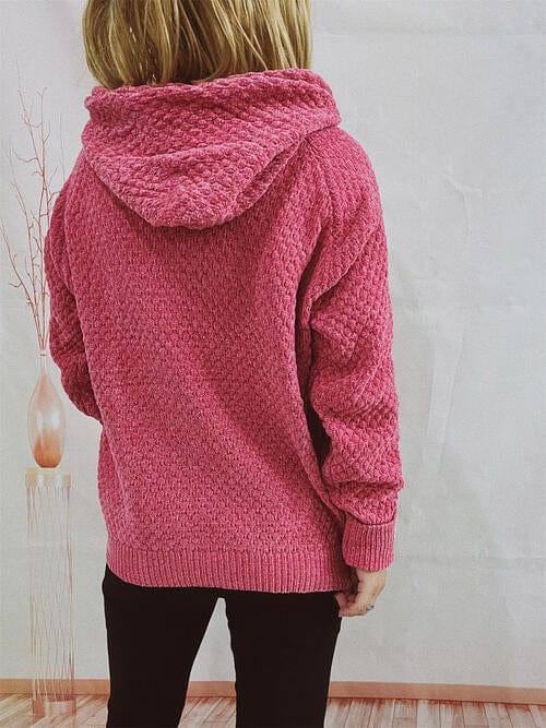 Drawstring Long Sleeve  Hooded Sweater - Trendsi