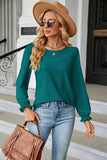 Round Neck Flounce Sleeve Blouse - Trendsi