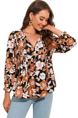 Floral Tie Neck Babydoll Blouse - Flyclothing LLC