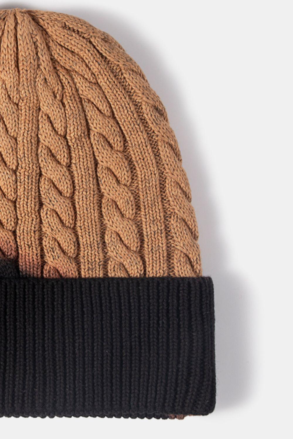 Contrast Tie-Dye Cable-Knit Cuffed Beanie - Flyclothing LLC