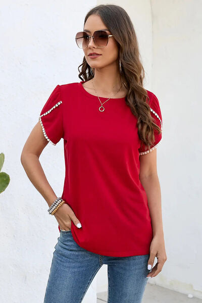 Round Neck Petal Sleeve T-Shirt - Flyclothing LLC