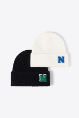 Letter N Patch Cuffed Knit Beanie - Flyclothing LLC