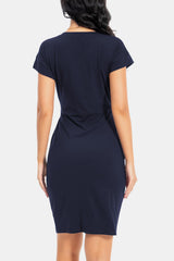 Tie Front Round Neck Short Sleeve Dress - Flyclothing LLC