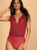 Sequin Surplice Sleeveless Bodysuit - Flyclothing LLC