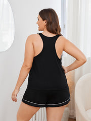 Plus Size Contrast Piping Racerback Tank and Shorts Lounge Set - Trendsi