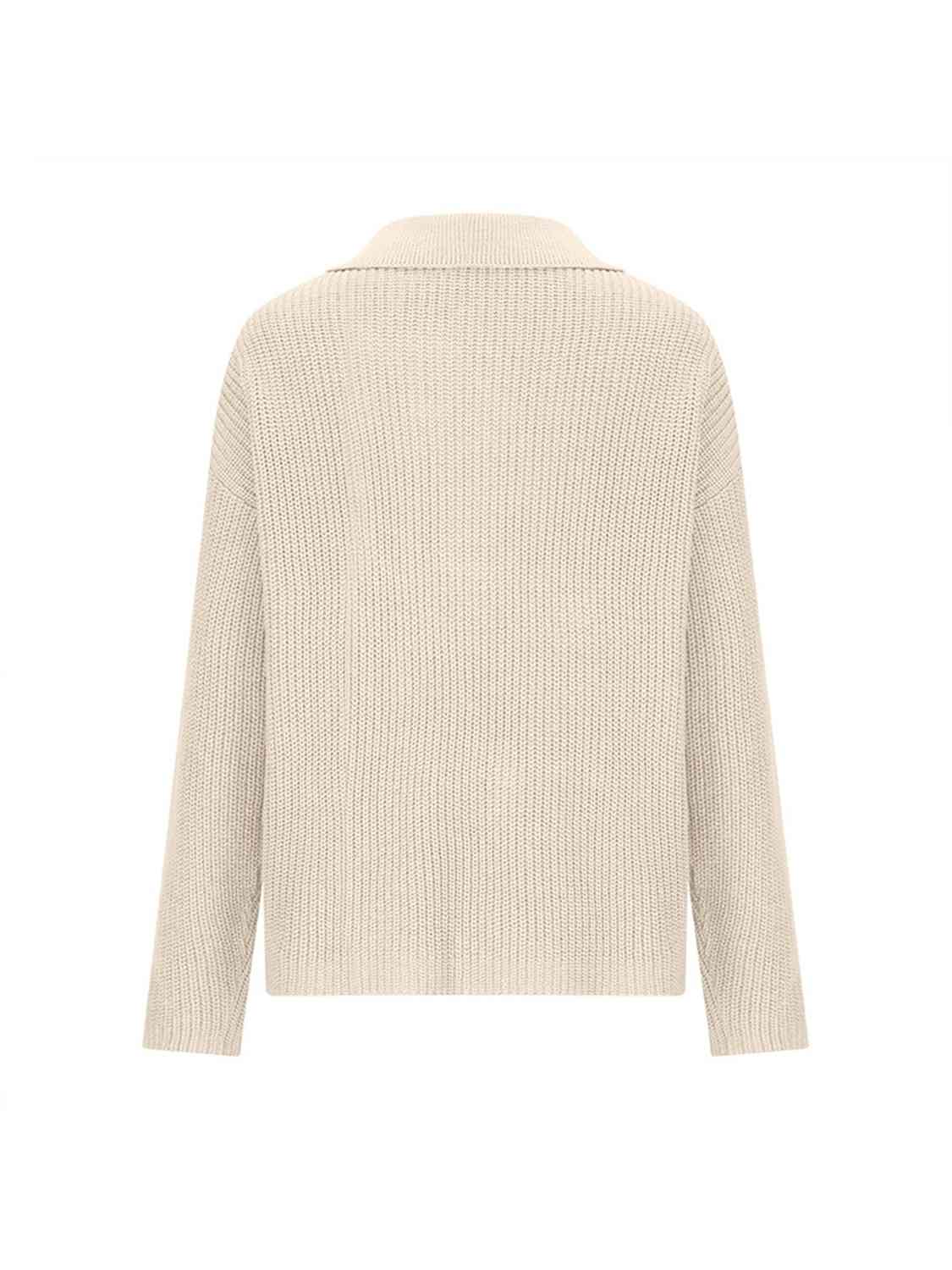 Collared Neck Half Button Knit Top - Trendsi