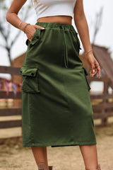 Drawstring Waist Slit Denim Skirt - Flyclothing LLC