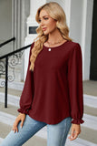 Round Neck Flounce Sleeve Blouse - Trendsi