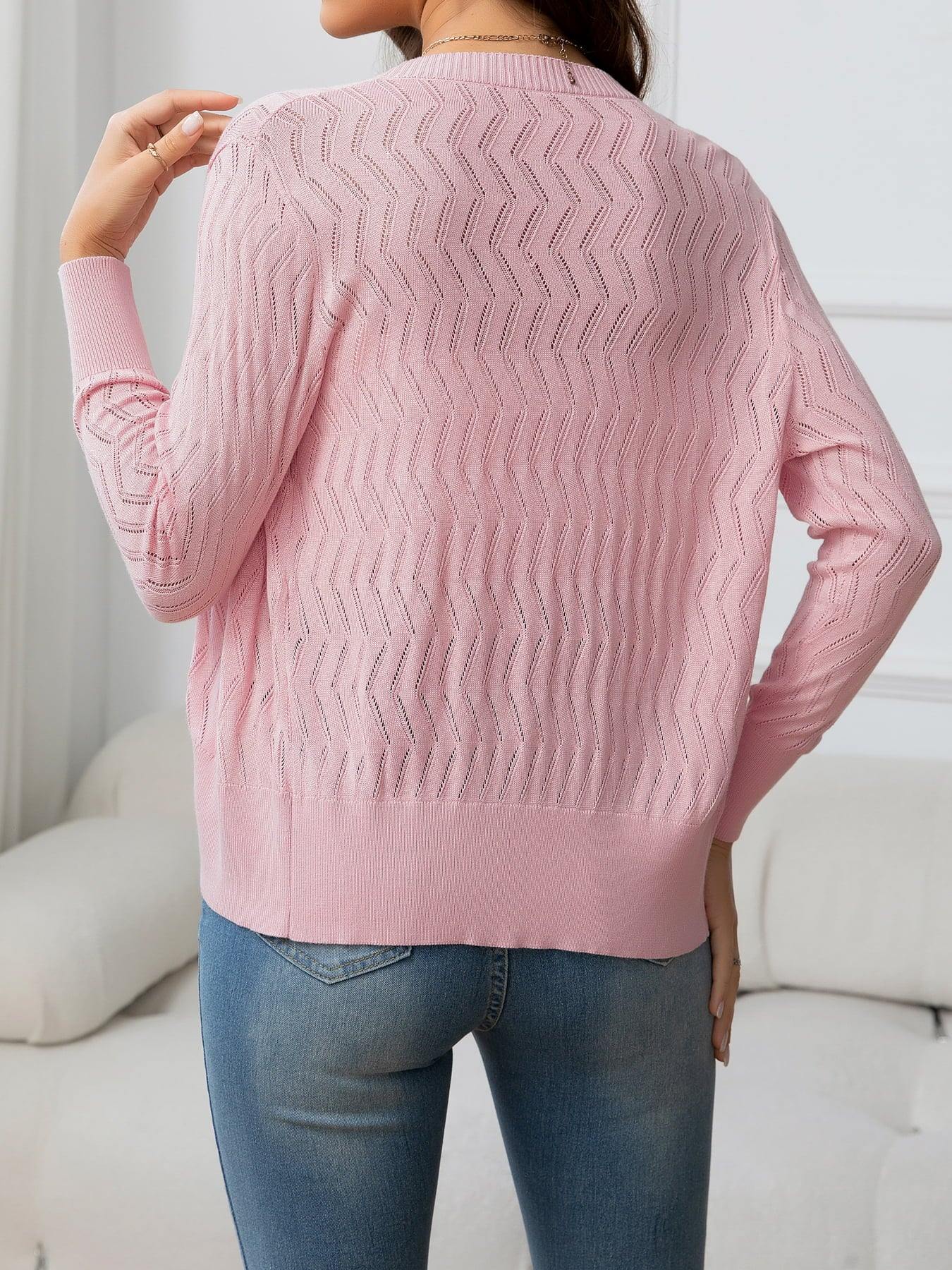 V-Neck Long Sleeve Buttoned Knit Top - Flyclothing LLC